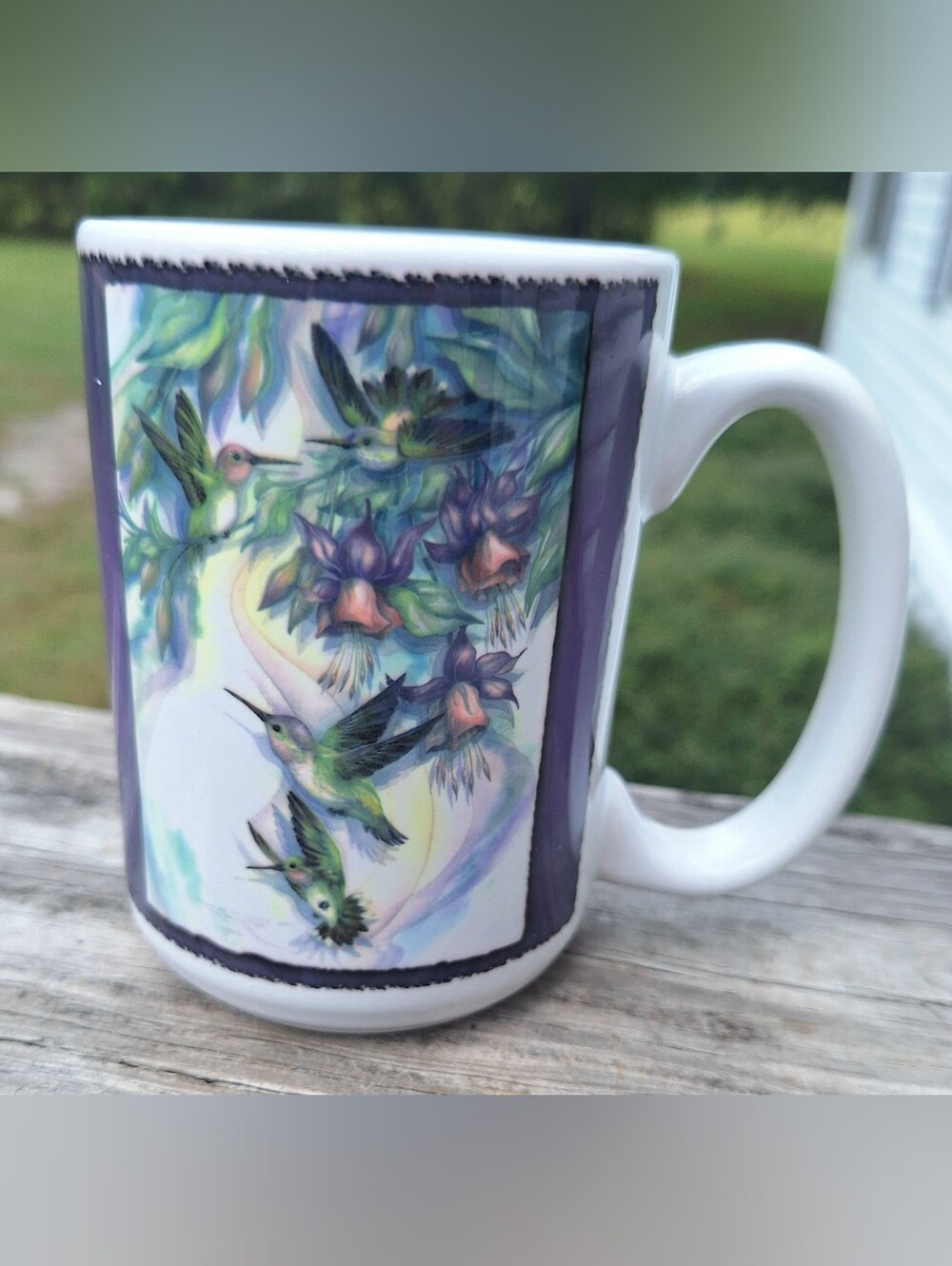 Source Unknown Hummingbird Mug with Purple Trim